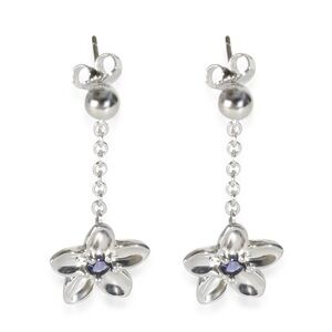 Tiffany & Co. Sterling Silver Iolite Vintage Flower Earrings